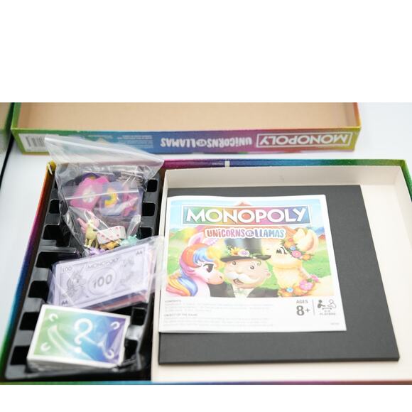 Monopoly Unicorns Vs Llamas Board Game Hasbro Used Complete Damaged Box - Picture 6 of 6